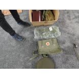 A Military collection including Gaiters, Cap, Gas Mask, Map Case, Red Cross Bag, AM Bubble Sextant