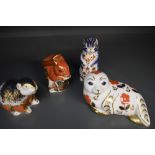 Four Royal Crown Derby paperweights, Riverbank Beaver having 21 year anniversary gold stopper, Red
