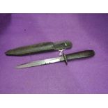 A trench fighting knife with leather scabbard, stamped Wendel, on blade, single edged 8inch blade,