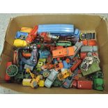 A box of 1950's and later Matchbox diecast playworn cars, trucks, wagons etc