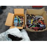 A large collection of 1970's and later playworn diecast and plastic vehicles including Matchbox,