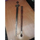 A Nigerian Hausa people sword possibly a Takouba type C1880 with straight blade and cross guard,