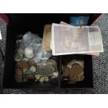 A collection of World coins and banknotes
