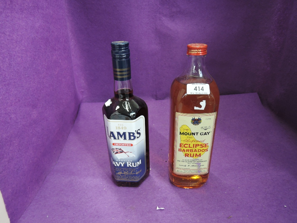 Two bottles of rum, Mount Gay Eclipse Barbados Rum 1 litre, Lambs Genuine Navy Rum 70cl