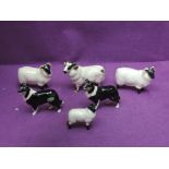 Six Beswick studies, Black Faced Ram 3071, Sheep x2 1765, Lamb 1828 and Sheepdog x2 1854