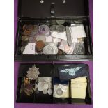 A collection of mainly GB coins in tin cash box including Silver coins George III-George VI, along