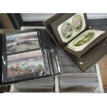 A drawer containing several hundred vintage artist postcards, needs viewing