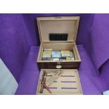 A modern inlaid rosewood colour and birds eye maple Humidor containing Cafe Creme and Cohiba cigars