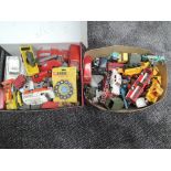 A collection of playworn diecasts including Spot-on Morris Minors, Corgi Silver Shadow with spare