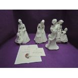 Four Royal Worcester Cherished Moments figure groups, Mothering Sunday, The Wedding Day, A Present