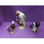 Three Beswick studies, Green Woodpecker, second version, 1218B, Pigeon, second version, red 1383B