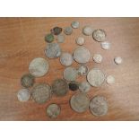 A small collection of mainly GB Silver coins including 1787 Shilling, 1757 Sixpence etc