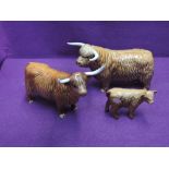 Three Beswick studies, Highland Family, Bull 2008, Cow 1740 (af) and Calf 1827B