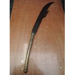 A large Thailand double handed sword possibly 18th century, blade length 27 inches with brass