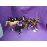Eight Beswick studies, various horses including Quarter, brown 2186, Cantering Shire, both brown,