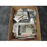 A large box of ephemera including postcards, first day covers, covers, magazines, view master