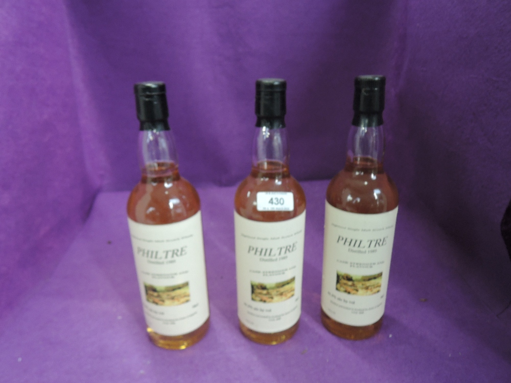 Three bottles of Philtre Highland Single Malt Whisky, distilled 1989, 70cl, 61.5 AB, distilled and