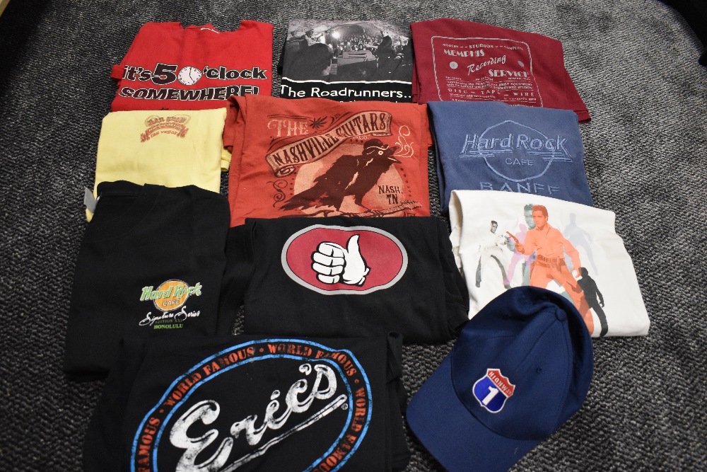 A selection of Hardrock cafe and similar music related T shirts