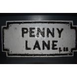 A traditional cast iron painted sign, Penny Lane (beatles interest)