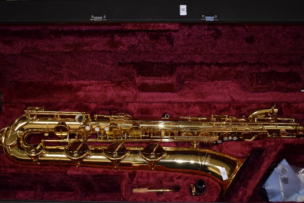 A Yamaha Baritone saxophone, in fitted yamaha case