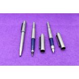 A Parker 25 Flighter fountain pen fibre tip pen and ballpoint pen in stainless steel