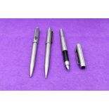 A Parker 25 Flighter fountain pen, propelling pencil and ballpoint pen in stainless steel