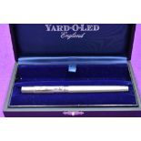 A Yard O Led Viceroy Barley silver barrel fountain pen, in original box, both cap and barrel stamped