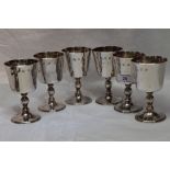 A set of six 1970's silver goblets having deep bowls above vase column pedestals, London 1974/75/