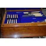 An oak three tray canteen of Elkington plate cutlery ( part set)