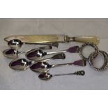 A small selection of HM silver including three Victorian silver teaspoons, Newcastle 1859, makers