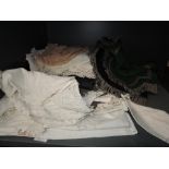 A lovely lot of vintage and antique table linens and similar, includes embroidered cloths,