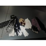 A collection of vintage and antique items, including two early bonnets/ caps having lace