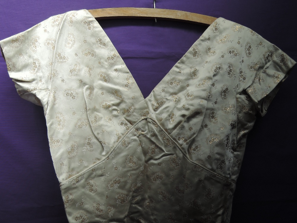 A late 1950s Brocade dress having gold floral pattern.smaller size, good condition with a little age - Image 2 of 2