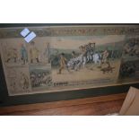 A framed and mounted coloured print of 'Widdicombe Fair' around 1920s.