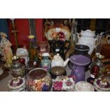 A large mixed lot of miscellaneous ceramics and glass of varying ages and styles. Included are jugs,