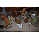 A small lot of Kowa porcelain birds and a fox. And other related items.