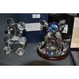 Four Hadrian Crystal large studies, Tiger on Stand, Teddy Bear with Black Ribbon, Giant Teddy Bear