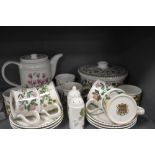 A selection of tea and table wares by Portmeirion in the Botanical Garden series including Tea Pot