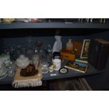 A selection of curios and glass wares including Nao figurine