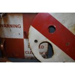 Two BR enamel Warning Limited Clearance notices along with a enamel Ground Signal Disc