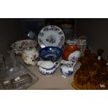Two art deco glass dressing table sets and a selection of ceramics, including 'Losol ware,