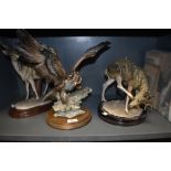 A selection of animal figures and figurines by Capodimonte including eagle and deer pair