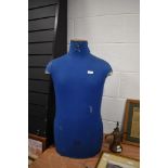 A vintage male body form, having blue cotton covering over fibreglass. 'cleo 77 Changis sur