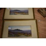 A pair of landscape paintings in purple hues , signed J.S.