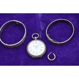 Two HM silver hinged bangles having engraved decoration, a small HM silver key wound pocket watch