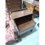 A 19th century mahogany commode having ledge top and box base on turned legs, width approx. 58cm