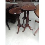 A 19th century mahogany pedestal table having circular top on bulbous column and triple splay legs