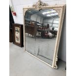 A 19th century gilt plaster white painted frame overmantel mirror with foliate crest, dimensions