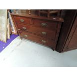 A late Victorian mahogany bedroom chest of two short and two long drawers on stub feet, width