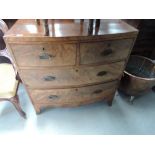 A 19th century mahogany bow front chest of two short and two cockbeaded drawers, on shaped feet,